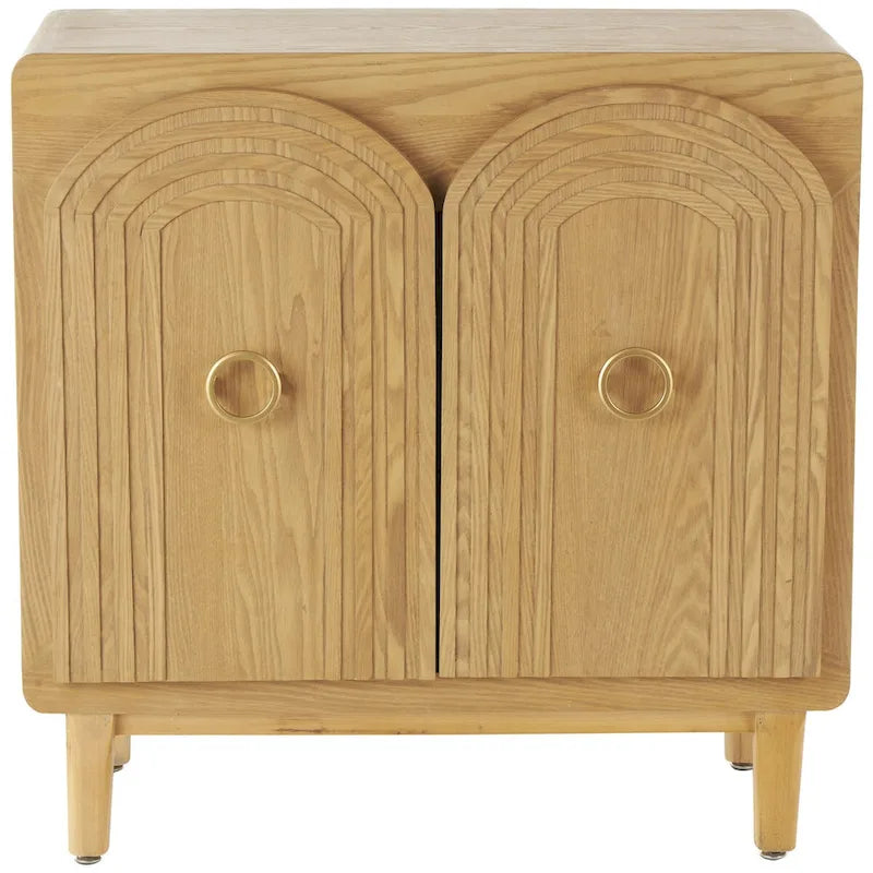 Wooden Geometric Art Deco Inspired Carved Arch 2 Door Room Cabinet with Gold Ring Handles - Brown - Roche River Decor