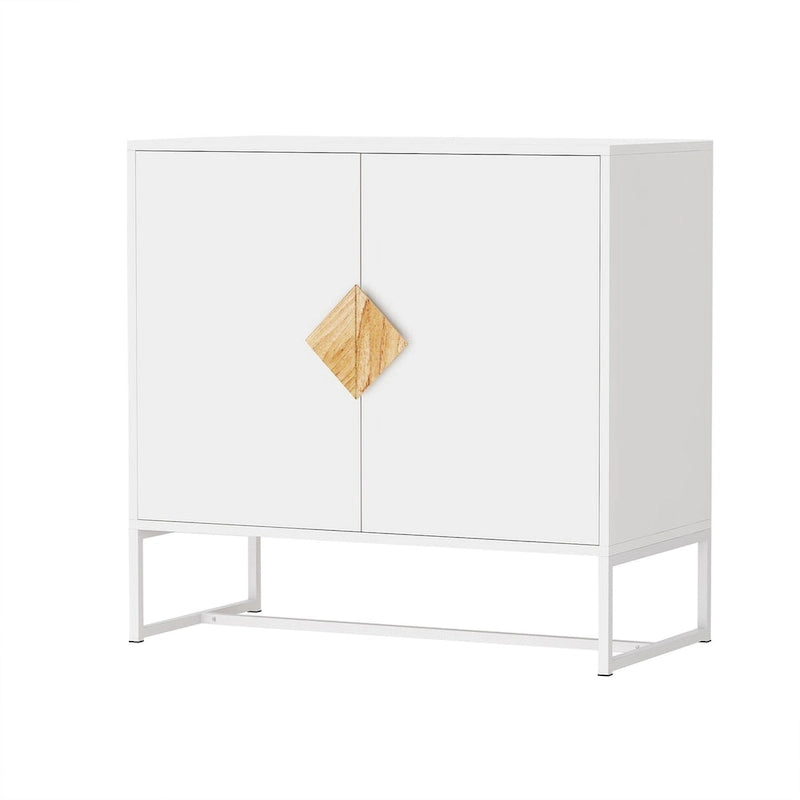 Weißes Sideboard mit zwei Türen und quadratischen Griffen