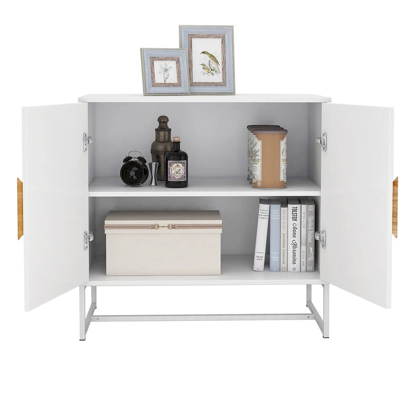 Credenza bianca a due ante con maniglie quadrate