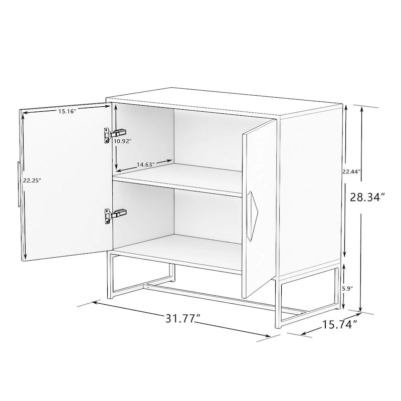 Weißes Sideboard mit zwei Türen und quadratischen Griffen